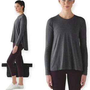 Lululemon Acadia Grey Long Sleeve Pima Cotton Hi Low Flare Flowy Hem Small